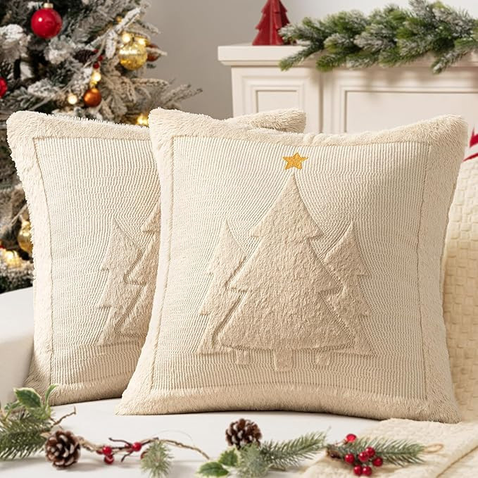 MIULEE Christmas Trees Pillow Covers Set of 2 Decorative Soft Throw Pillows Plush Faux Fur Wool E... | Amazon (US)