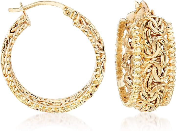 Ross-Simons 18kt Gold Over Sterling Beaded-Edge Byzantine Hoop Earrings | Amazon (US)