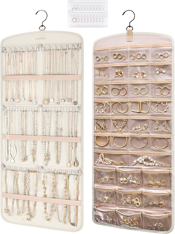BAGSMART Hanging Jewelry Organizer, Necklace Holder Anti-tangle Earrings Rings Hanger with Pocket... | Amazon (US)
