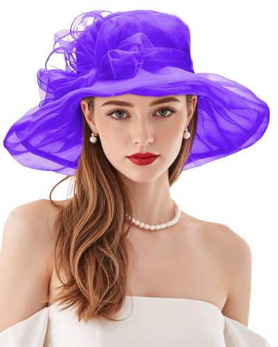 Womens Kentucky-Derby hat Fascinator Hats for 2025 Floral Tea Party Bridal Church Wedding Headwear Purple One Size | Amazon (US)