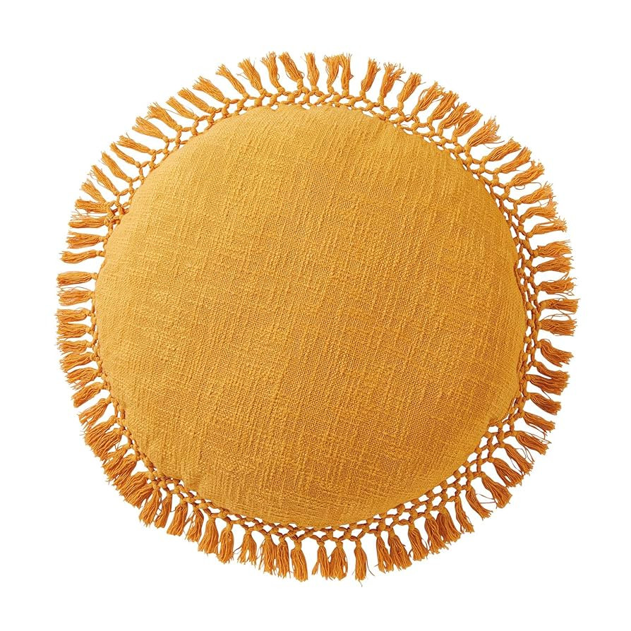 Indigo Ink Throw Pillows for Couch or Bed Boho Home Decor, 20" Round, Tufted Medallion Yellow | Amazon (US)