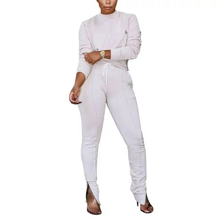 Women Solid Two Piece Tracksuit Round Neck Pullover +Skinny Long Pants Sweats Ladies 2 Piece Outfits | Walmart (US)