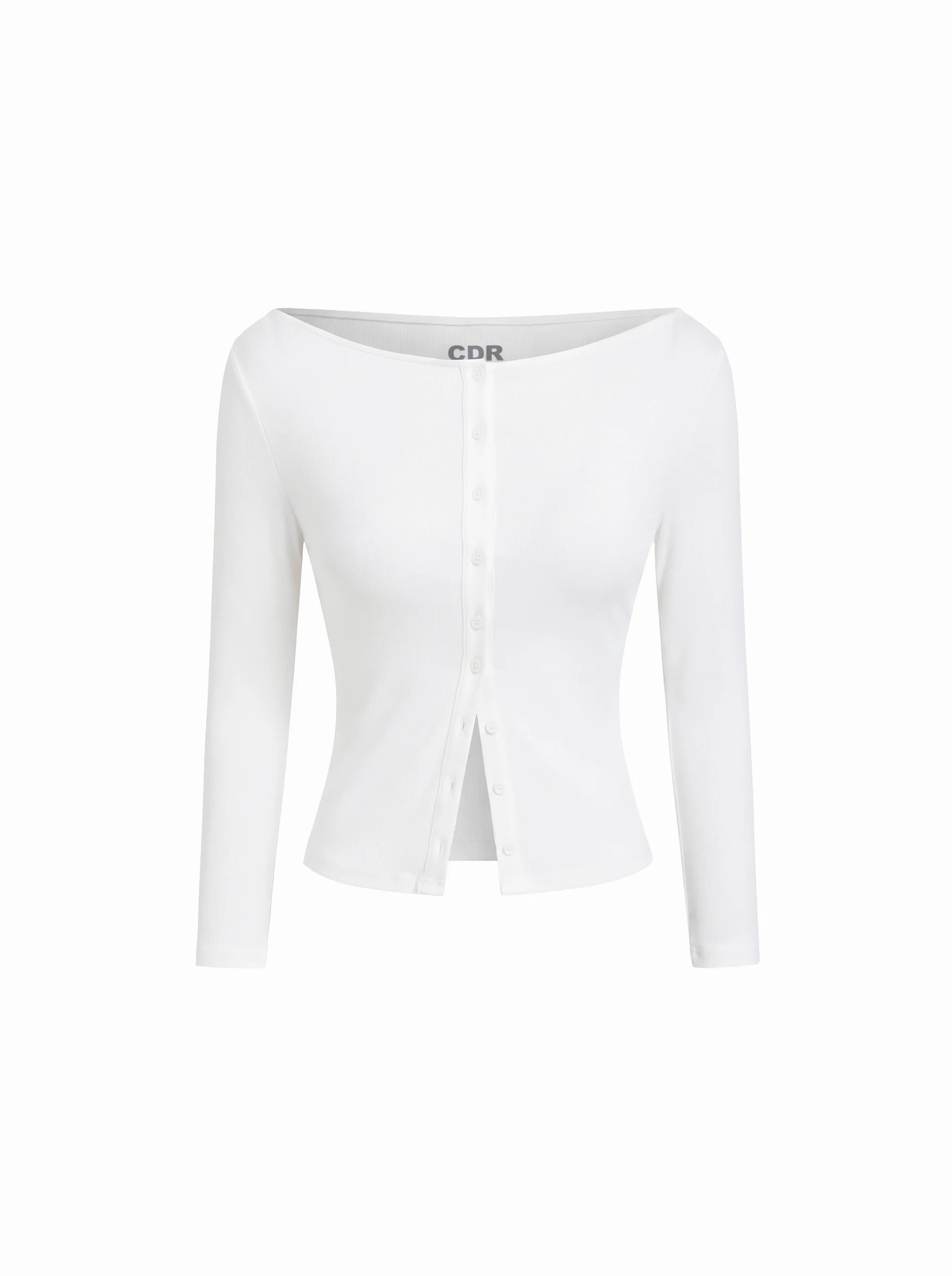 Boat Neck Button-front 3/4 Long Sleeve Top | Cider