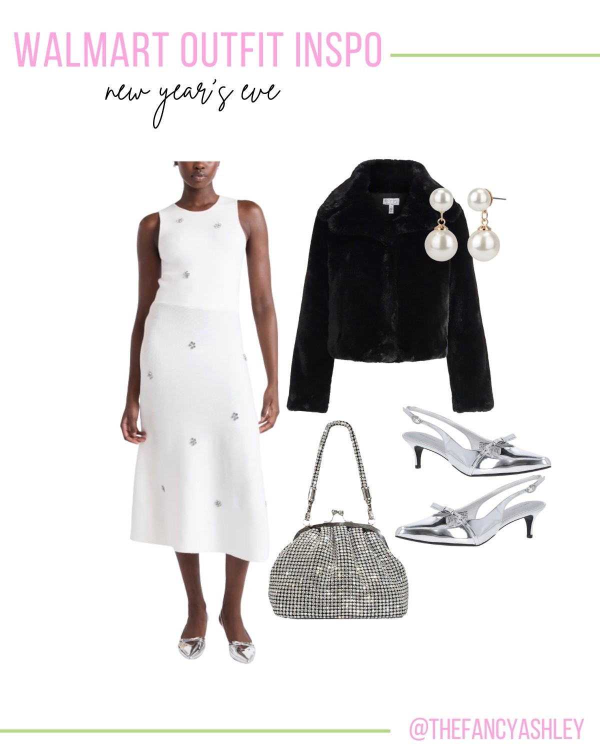 Walmart outfit inspo - New Year's Eve! Sharing the cutest New Year's Eve look, head to toe Walmart and so good! The faux fur jacket is under $40 and is so fab. Love the cute midi sweater dress, paired with cute heels and a fab rhinestone bag! #WalmartFashion #NewYearsEve #NYEOutfit #UnderForty #FauxFurJacket #WalmartFinds #PartyOutfit #NYE2025 #NewYearsOutfit

#LTKFindsUnder50 #LTKHoliday #LTKSeasonal