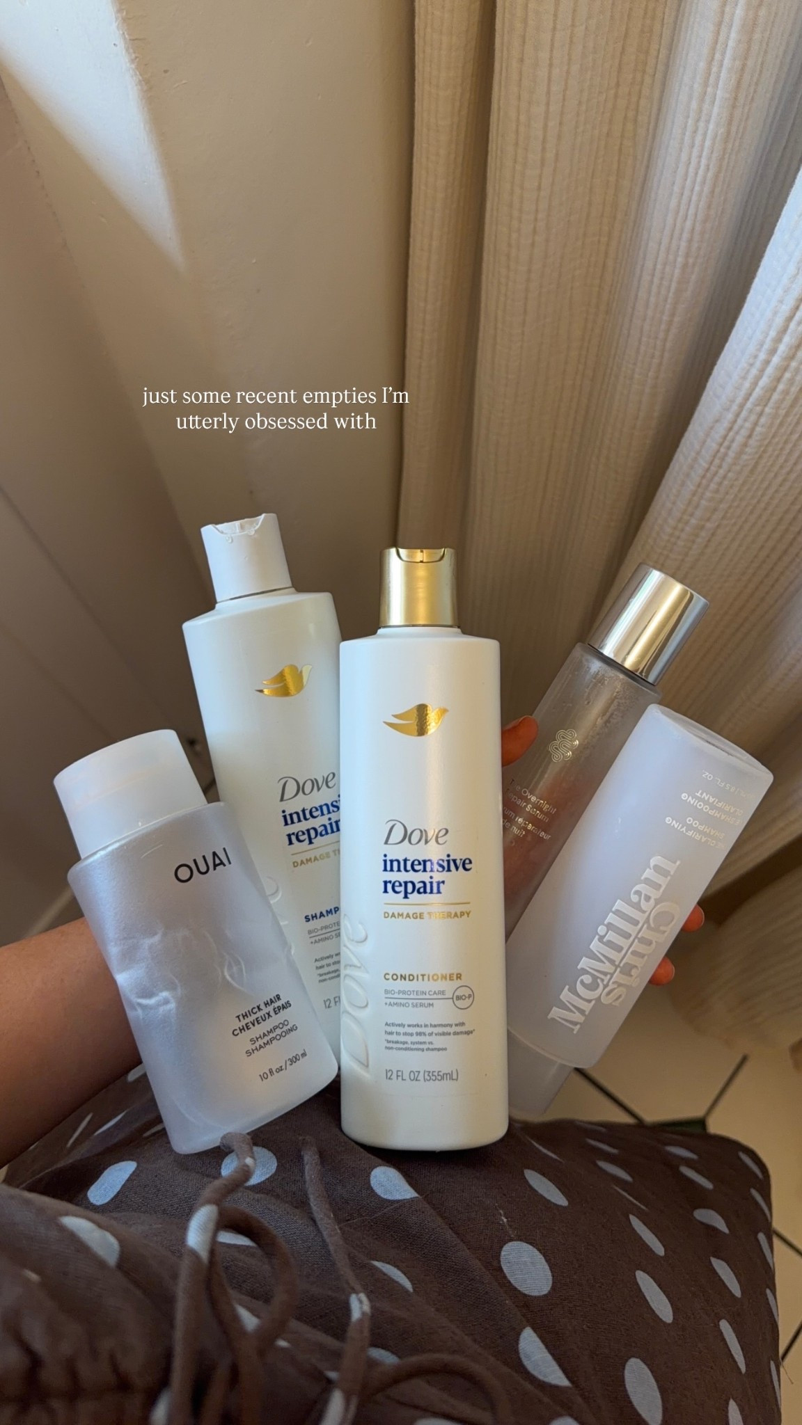 just some recent empties I’m utterly obsessed with  @theouai  @dove @crownaffair @chrismcmillanhair