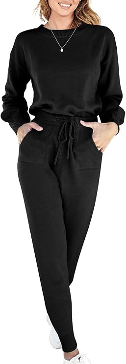 ANRABESS Women's Two Piece Outfits Sweater Sets Long Sleeve Pullover and Drawstring Pants Lounge ... | Amazon (US)