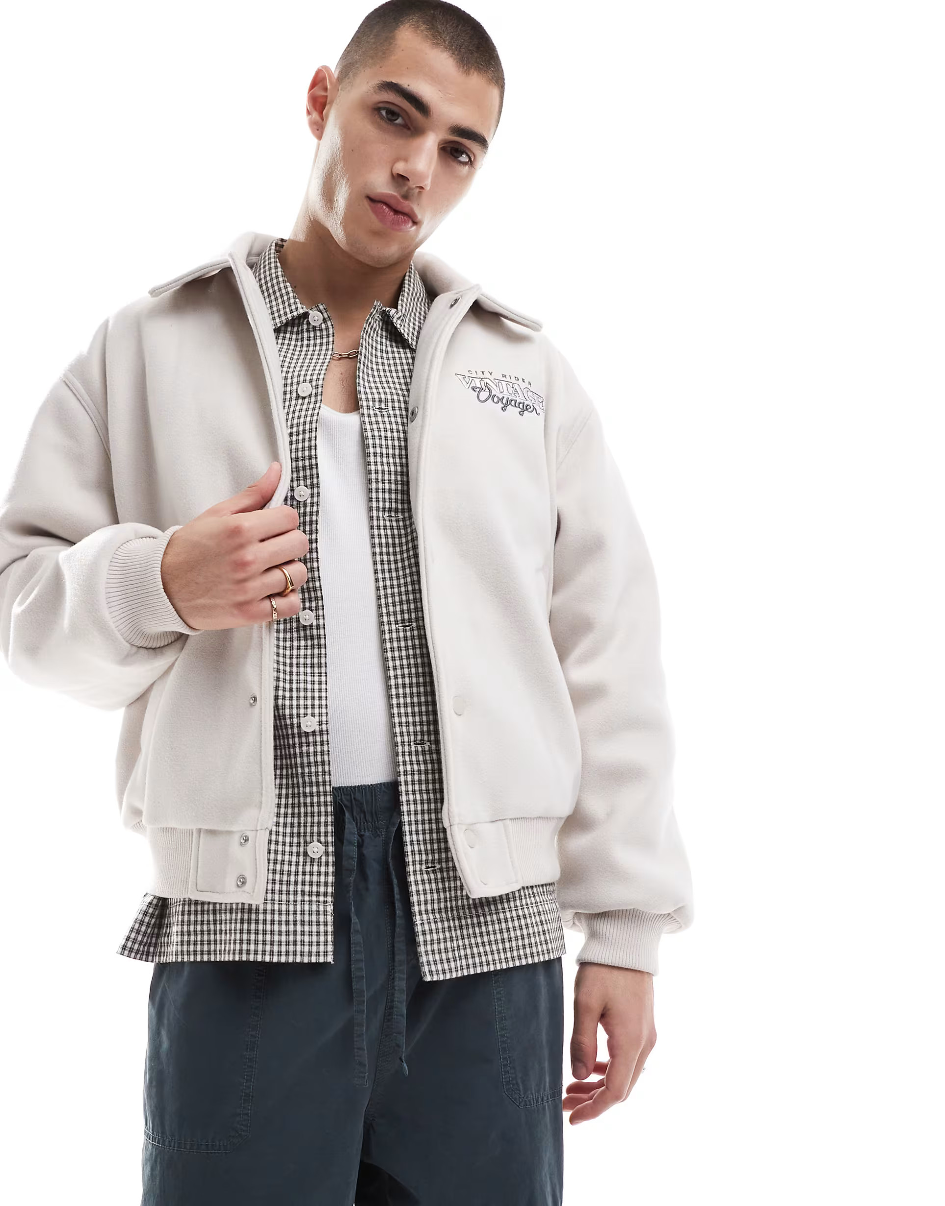 Bershka harrington jacket in ecru | ASOS (Global)