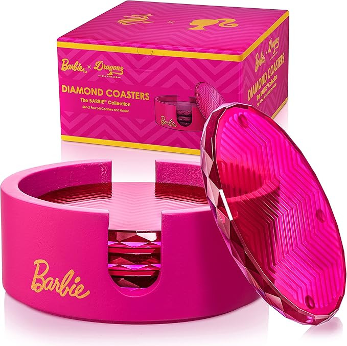 Barbie x Dragon Glassware Coasters, Pink Crystal Glass Coasters for Drinks, Barware for Coffee Ta... | Amazon (US)