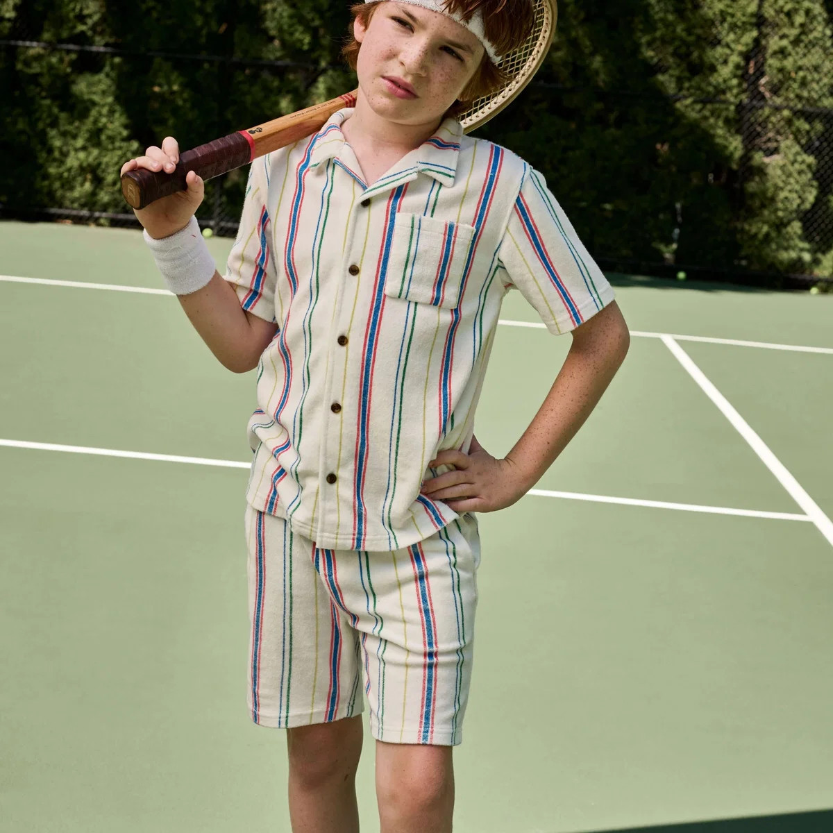 Boys White Striped Terry Shirt | Appaman | Appaman Children's Clothing
