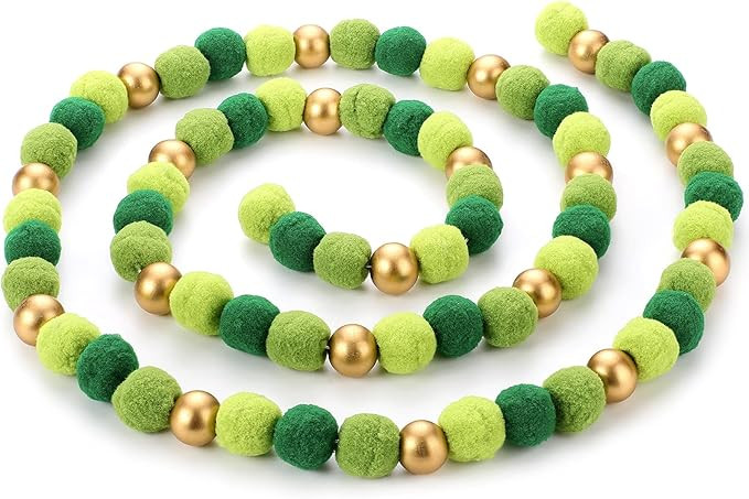 2 Pieces St. Patrick's Day Garland Decoration Pom Pom Garland Wool Wood Felt Ball with Gold Wood ... | Amazon (US)