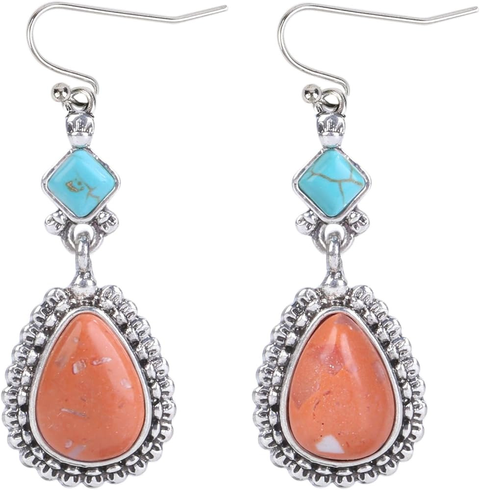 Colloca Orange Spiny Oyster Earrings for Women, Turquoise Orange Teardrop Earrings, Western Bohem... | Amazon (US)