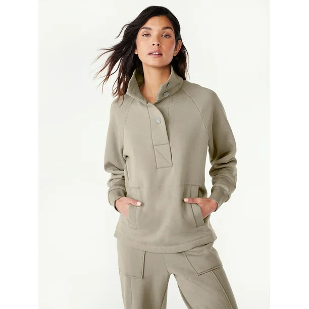 Free Assembly Women's Fleece Popover Sweatshirt with Raglan Sleeves, Size XS-XXXL | Walmart (US)