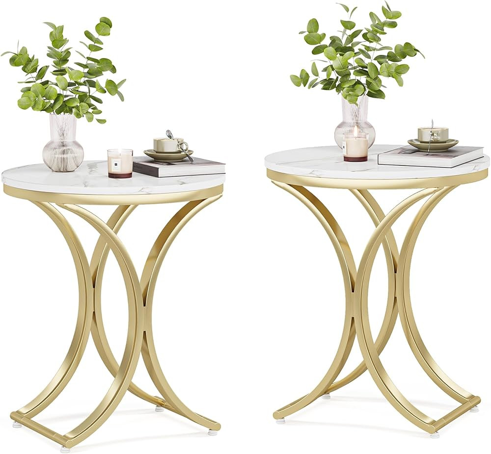 Tribesigns Small Round Sofa Side Table, Faux Marble White and Gold End Table, Contemporary Side T... | Amazon (US)