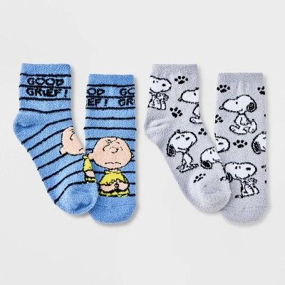 Women's 2pk Peanuts Cozy Ankle Socks - Gray/Blue 4-10 | Target