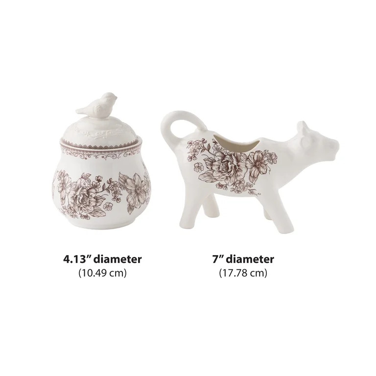 The Pioneer Woman Agatha Stoneware Sugar Bowl & Creamer Set, Brown | Walmart (US)