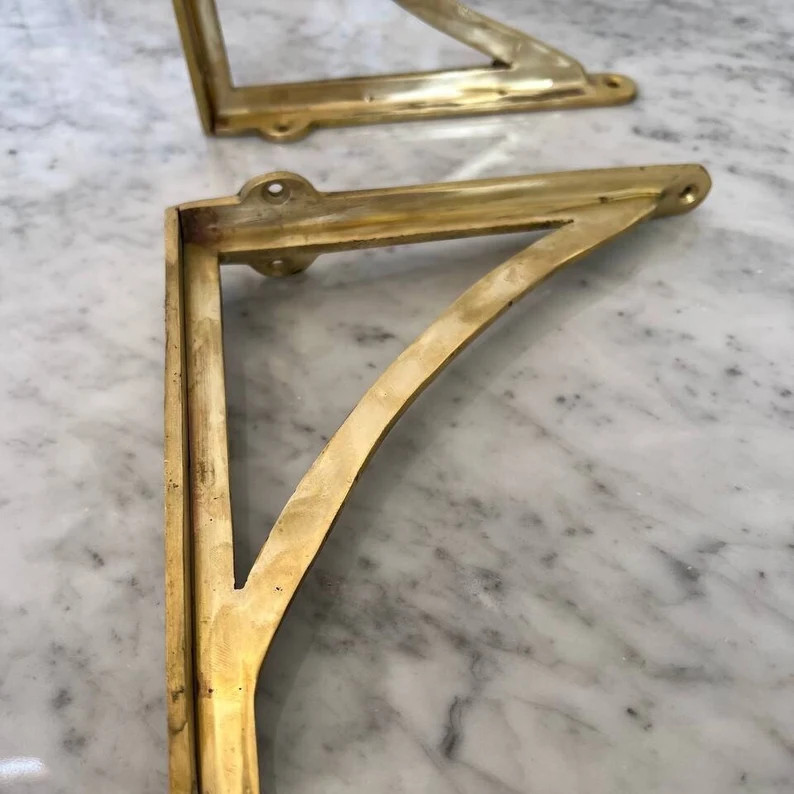 Pair of Handmade Brass Shelf Brackets | Heavy Solid Unlacquered Brass Kitchen Book Toilet Wall Ol... | Etsy (US)
