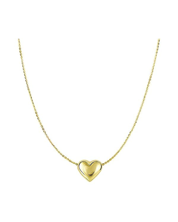 Jewelry Affairs Real Gold Puffed Heart Pendant Necklace, 18" | Amazon (US)