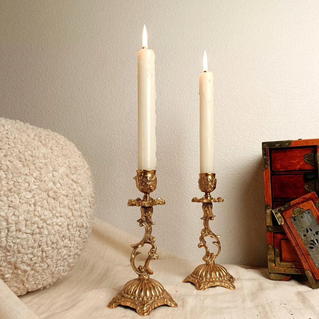 Vintage Rococo Brass Candlesticks: Ornate Floral Baroque Decor, Marked F.P. | Etsy (US)