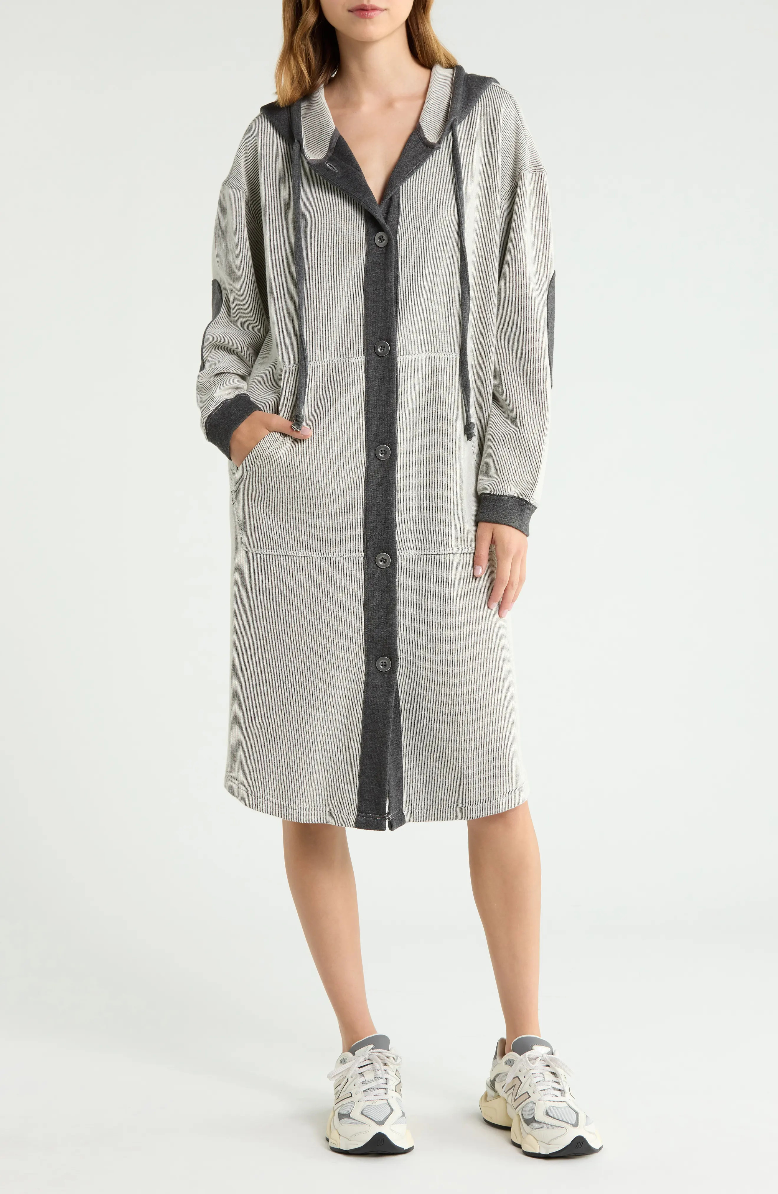 Free People Tomorrows Ribbed Cotton Blend Longline Hoodie in Dark Heather Grey Co at Nordstrom, Size X-Small | Nordstrom