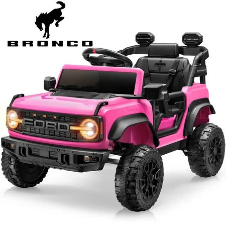 iYofe Ford Bronco Raptor Electric Ride on Toy Car for Toddler Kids, 12V Battery Powered Ride on Cars w/Remote Control, Bluetooth & Lights, Pink | Walmart (US)