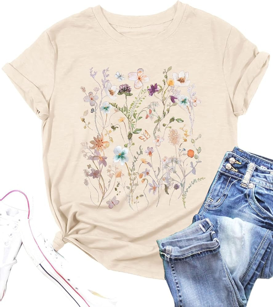 DUTUT Women Boho Flower T Shirt Vintage Floral Graphic Shirt Botanical Tee Wildflowers Shirts Gar... | Amazon (CA)