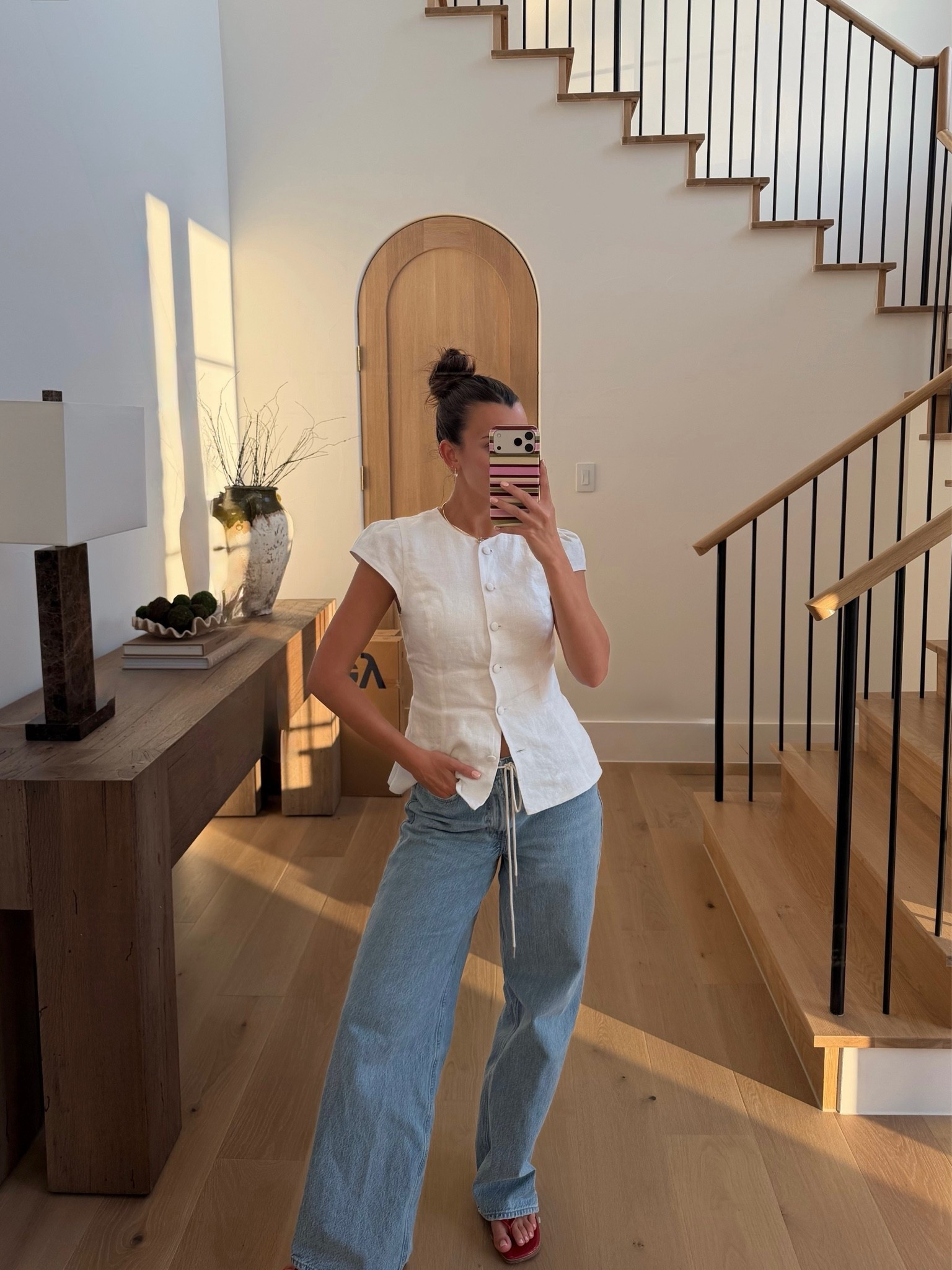 OOTD!! (top sold out —  linking similar ones)🫶🏼🫶🏼

Daytime outfit, outfit of the day, lunch fit, jeans, linen, spring outfit inspo, summer outfit ideas, picnic, dinner date, travel finds, Amazon essentials, Abercrombie, aritzia, gold jewlery, Europe