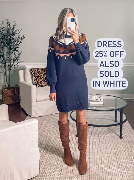 Thanksgiving outfit idea 
Walmart Outfit 
Holiday dress
Holiday outfit
Fair isle dress in a small 
Knee high boots 




#LTKsalealert #LTKshoecrush #LTKunder50