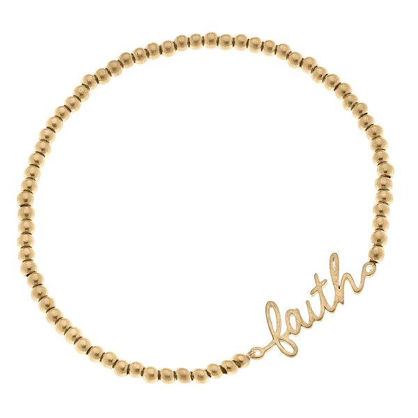 Leah Faith Ball Bead Stretch Bracelet in Worn Gold | CANVAS