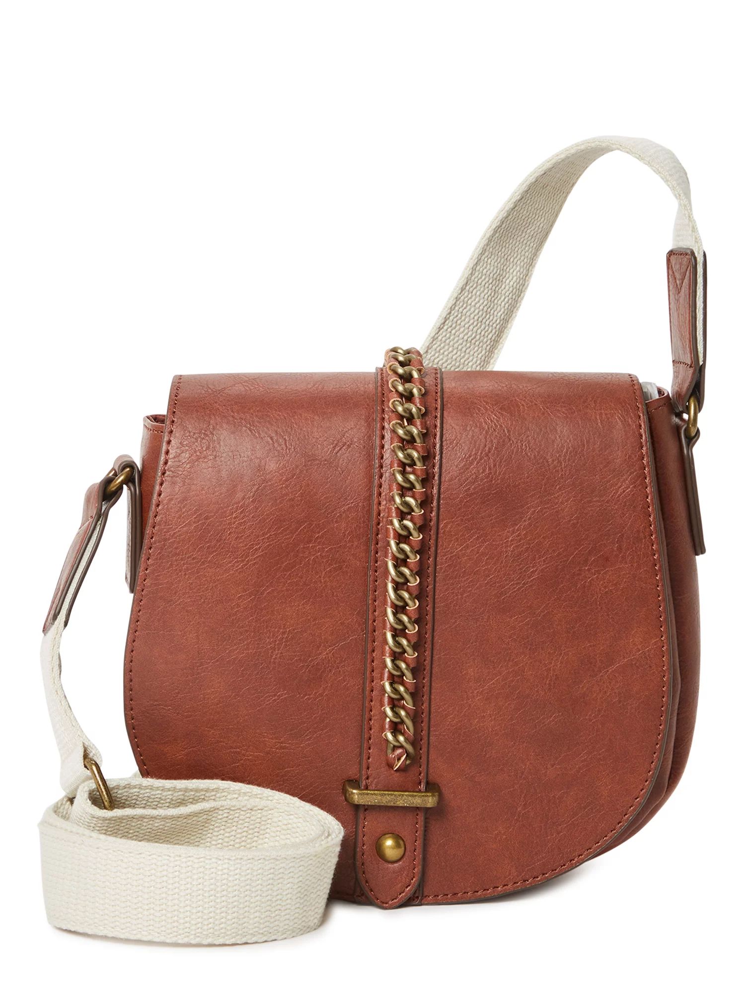 Time and Tru Women's Faux Leather Emery Crossbody Handbag Brown | Walmart (US)