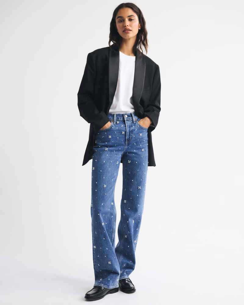 Women's High Rise 90s Relaxed Pearl Embellished Jean | Women's New Arrivals | Abercrombie.com | Abercrombie & Fitch (US)