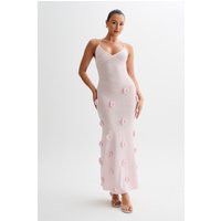 Suki Knit Maxi Dress With Flowers - Baby Pink | MESHKI US