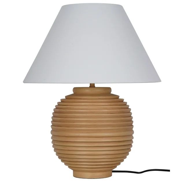 My Texas House 22" Natural Finish Ribbed Urn Table Lamp with White Empire Shade | Walmart (US)