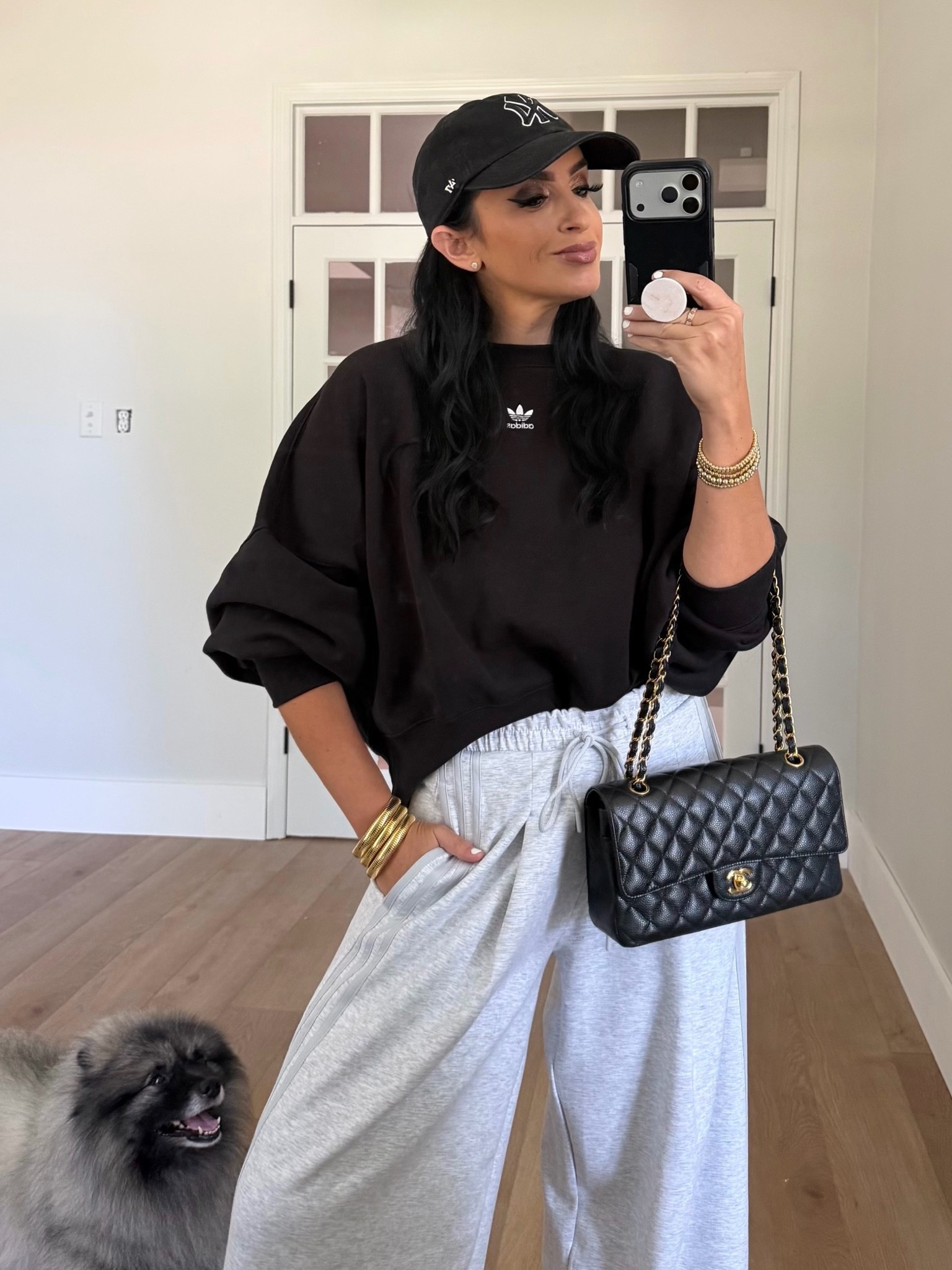 Adidas wide leg pants wearing size small. Essentials Small Logo Feelcozy Sweatshirt