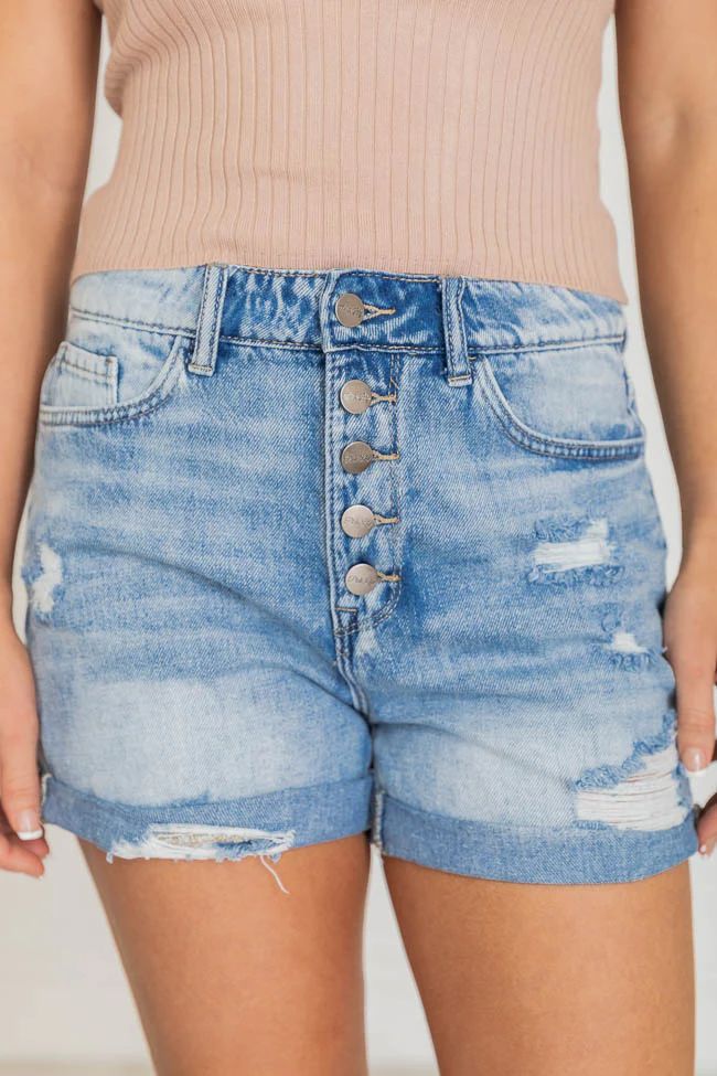 Hit The Road Button Fly Light Wash Denim Shorts | The Pink Lily Boutique