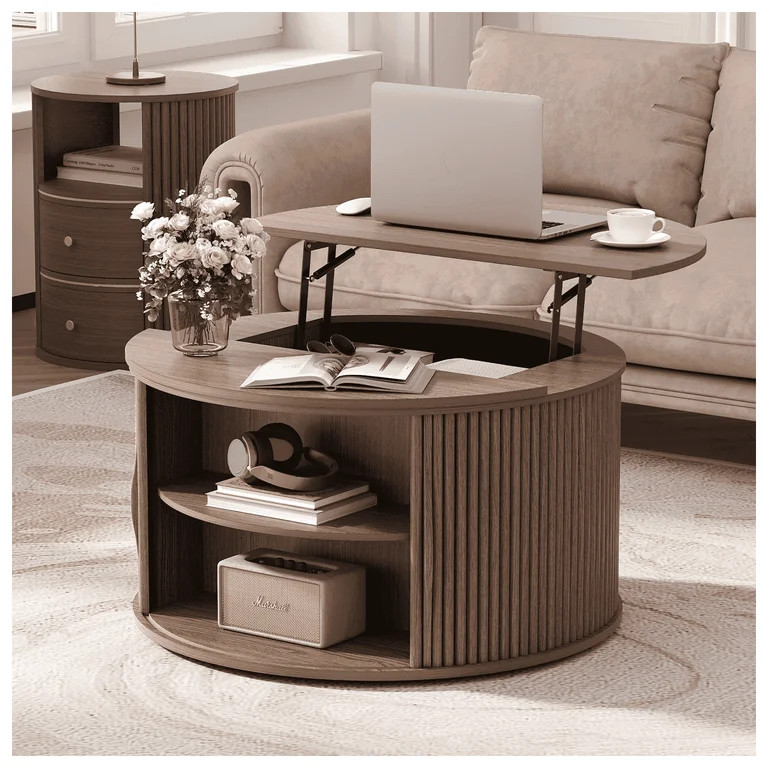 JOINICE Round Coffee Table with Lift Top,Mid Century Modern Wood Center Table with Storage,for Li... | Walmart (US)