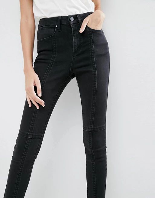 ASOS SCULPT ME High Waisted Premium Jeans in Washed Black with Panel Seams | ASOS US
