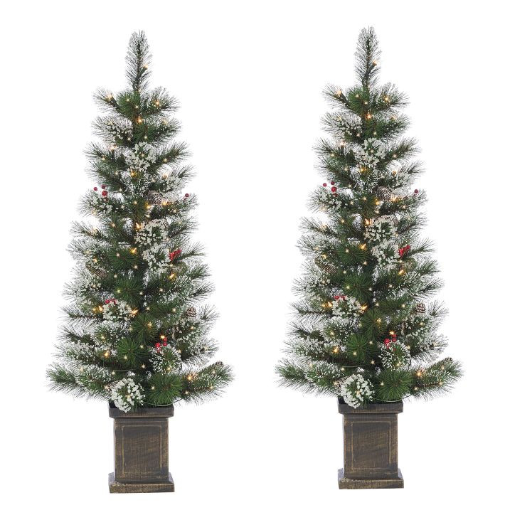 Pre-Lit Faux Potted 4' Trees (Set of 2) | West Elm (US)
