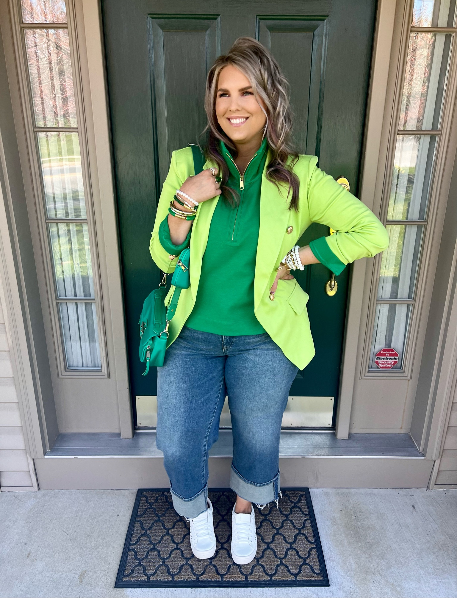 ✨SIZING•PRODUCT INFO✨
⏺ Kelly Green Mockneck Quarter Zip with Gold Zipper •• L •• TTS •• Walmart 
⏺ Medium-Wash Cropped Cuffed Jeans •• TTS leaning big •• 16 •• Walmart 
⏺ Lime Green Double Breasted Blazer •• Runs big •• M •• Walmart 
⏺ Green Bead & Alphabet Bracelets •• Coco’s Beads
⏺ Gold Statement Ring •• Walmart 
⏺ Gold Stackable Rings •• Ettika 
⏺ White Laser Cut Sneakers •• TTS leaning big •• Walmart 
⏺ Green Crossbody Shoulder Bag
⏺ Natural Stone Bracelet Stack •• Kinsley Armelle  

📍Say hi on YouTube•Tiktok•Instagram ✨”Jen the Realfluencer | Decent at Style”

👋🏼 Thanks for stopping by, I’m excited we get to shop together!

🛍 🛒 HAPPY SHOPPING! 🤩

#walmart #walmartfinds #walmartfind #founditatwalmart #walmart style #walmartfashion #walmartoutfit #walmartlook  #green #olive #olivegreen #hunter #huntergreen #kelly #kellygreen #forest #forestgreen #greenoutfit #outfitwithgreen #greenstyle #greenoutfitinspo #greenlook #greenoutfitinspiration #blazer #blazerstyle #blazerfashion #blazerlook #blazeroutfit #blazeroutfitinspo #blazeroutfitinspiration #sneakersfashion #sneakerfashion #sneakersoutfit #tennis #shoes #tennisshoes #sneakerslook #sneakeroutfit #sneakerlook #sneakerslook #sneakersstyle #sneakerstyle #sneaker #sneakers #outfit #inspo #sneakersinspo #sneakerinspo #sneakerinspiration #sneakersinspiration #denimoutfit #jeansoutfit #denimstyle #jeansstyle #denim #jeans #style #inspo #fashion #jeansfashion #denimfashion #jeanslook #denimlook #jeans #outfit #idea #jeansoutfitidea #jeansoutfit #denimoutfitidea #denimoutfit #jeansinspo #deniminspo #jeansinspiration #deniminspiration  
#under10 #under20 #under30 #under40 #under50 #under60 #under75 #under100 #affordable #budget #inexpensive #budgetfashion #affordablefashion #budgetstyle #affordablestyle #curvy #midsize #size14 #size16 #size12 #curve #curves #withcurves #medium #large #extralarge #xl


#LTKunder50 #LTKcurves #LTKSeasonal