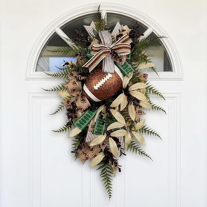 18 Inch Football Teardrop Swag Decoration Hanging Tear Drop Swags Wreath for Front Door Vintage S... | Amazon (US)