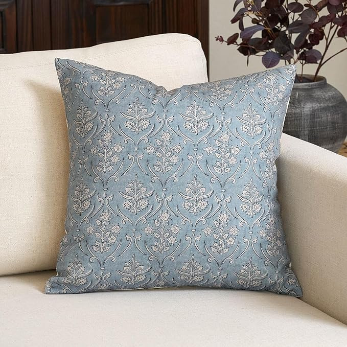 Amor Virisso Floral Pillow Covers 20x20 Inch Farmhouse Block Print Pillow Cover Accent Square Neu... | Amazon (US)