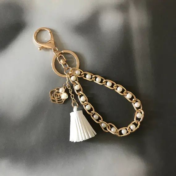 Luxury Bag Charm Camellia Charm Keychains Pearl Bracelet Key | Etsy | Etsy (US)