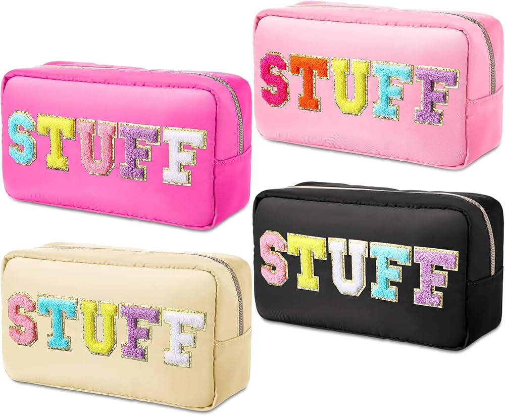 Remerry 4 Pcs Nylon Cosmetic Bag Chenille Letter Cosmetic Pouch Zipper Preppy Makeup Bag Waterpro... | Amazon (US)