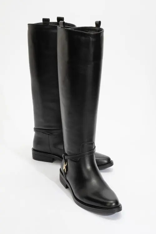 Forever & Always Shoes May Leather Knee High Buckle Boot in Black Leather at Nordstrom, Size 7 | Nordstrom