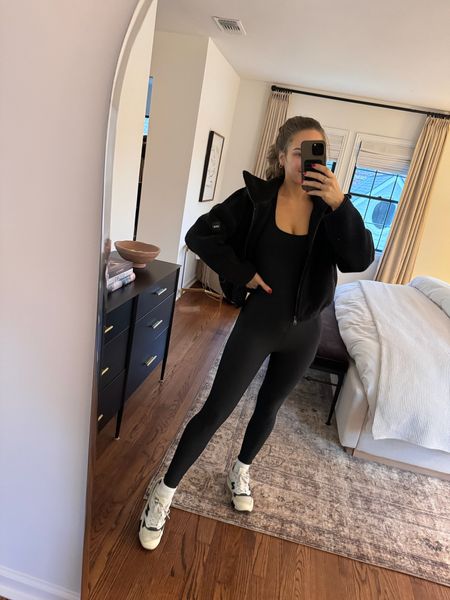 All black activewear outfit! I’m wearing a size S in everything & my sneakers run TTS. 