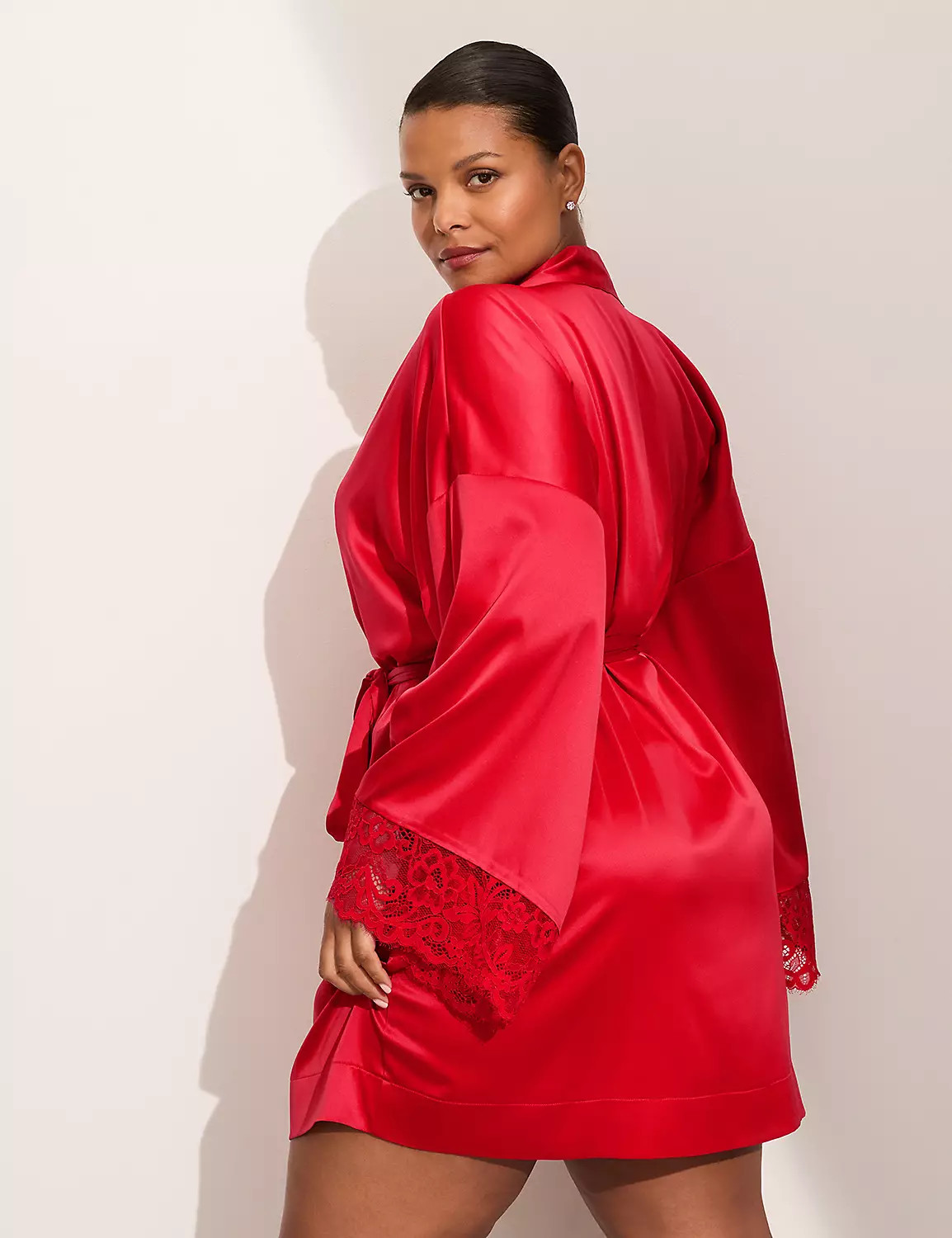 Satin Lace-Trim Robe | Lane Bryant (US)