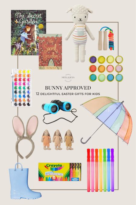 Bunny Approved: 12 Delightful Easter Gifts for Kids

Spring children’s books, The Secret Garden book, Cuddle and Kind doll, skipping rope, watercolour paint set, play dough, kids binoculars, colourful umbrella, fuzzy bunny ears, bunny headband, Maileg bunnies, colourful rain boots for kids, sidewalk chalk, bubble wands


#LTKkids #LTKhome #LTKSeasonal