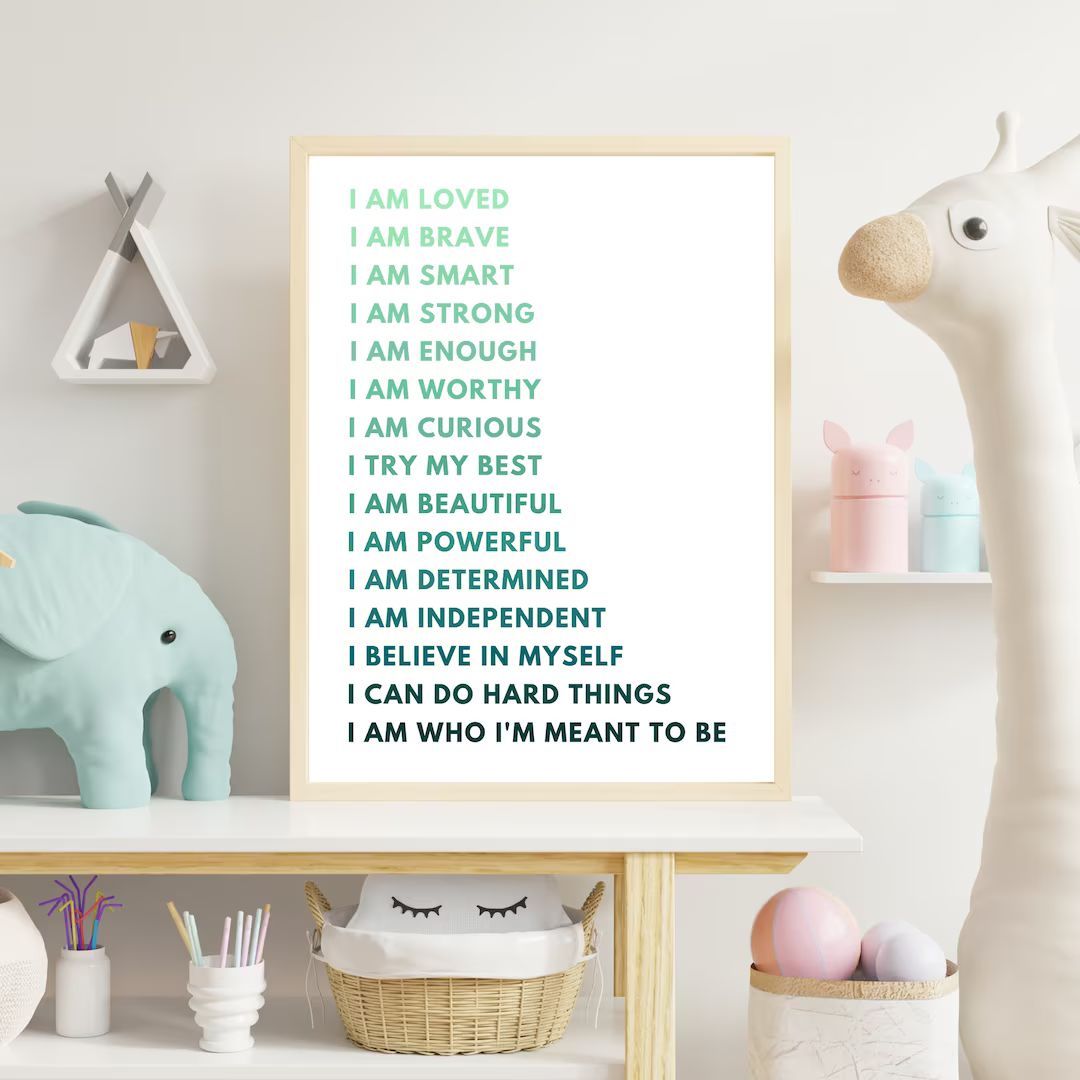 Daily Affirmations Print Digital 8x10 Download Wall Art - Turquoise | Etsy (US)