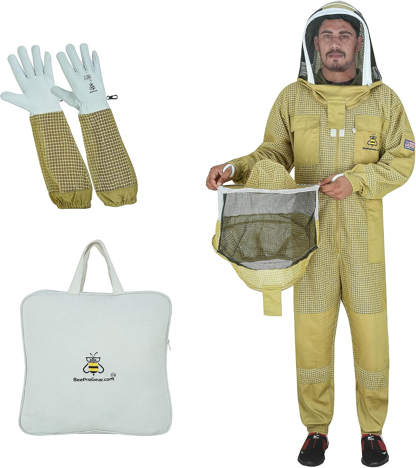 BeeProGear 3-Layer Ventilated Mesh Beekeeping Suit for Men & Women - Sting Proof Full Body Suit with 2 Veils, Gloves & Bag | Amazon (US)