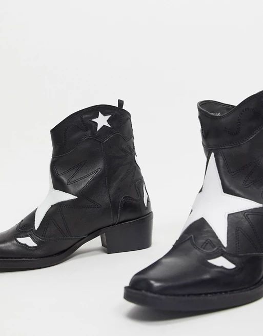 Pull&Bear leather star western boots in black | ASOS (Global)