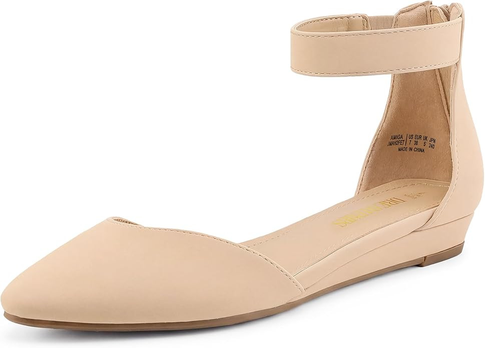 Amazon.com | DREAM PAIRS Women's Low Wedge Pointed Toe Ankle Strap Dress Comfortable Casual Flats... | Amazon (US)